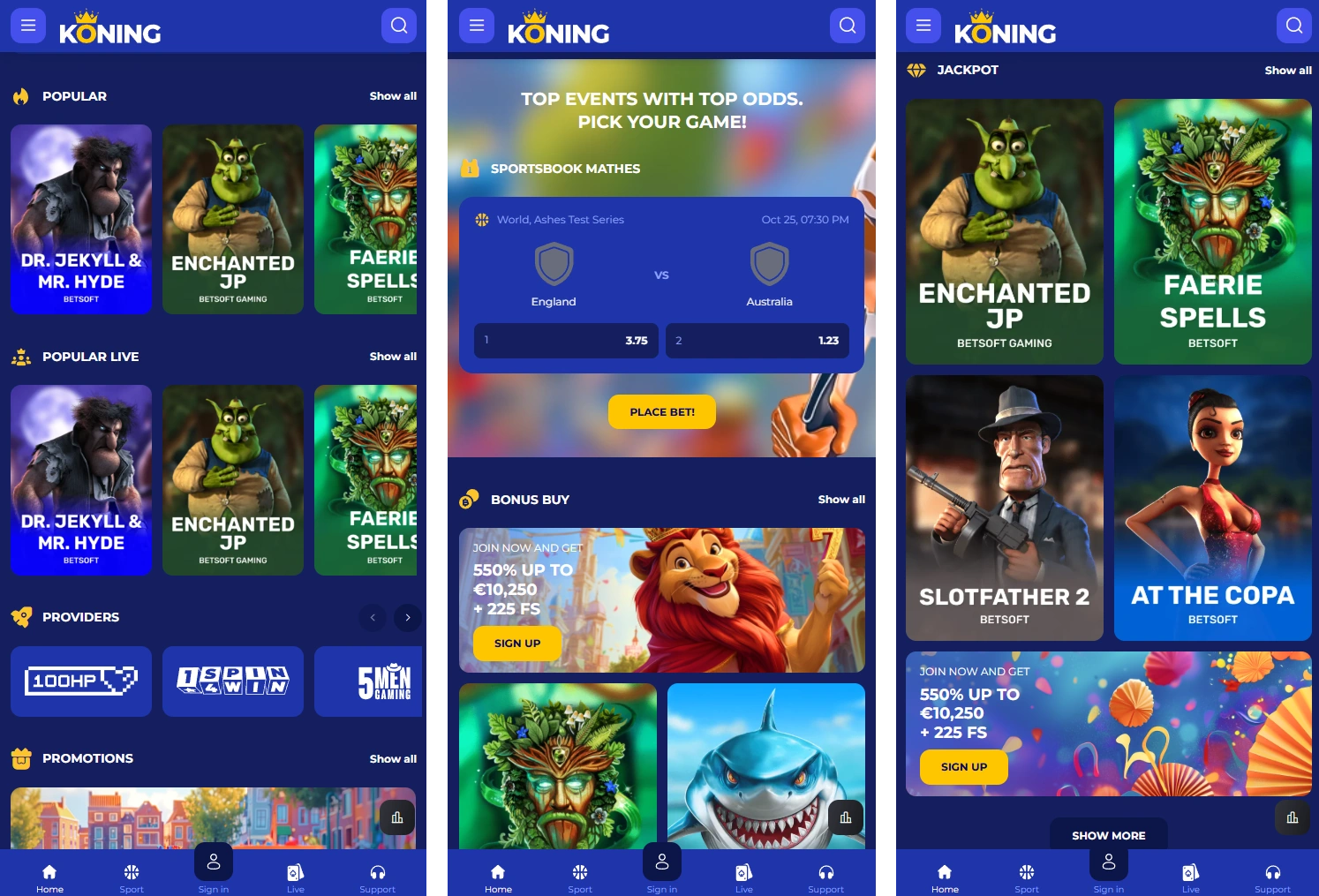 Koning.bet mobiele app op een Android-telefoon
